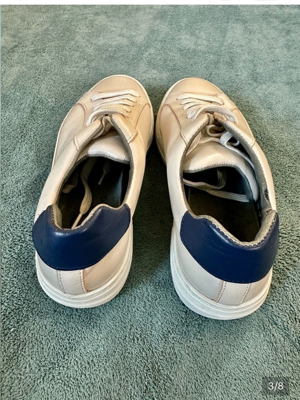 Celtic & Co Leather Platform Sneakers Cream Navy Lace Up EU 41 US 10 Minimalist - Picture 3 of 8